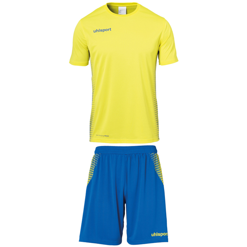 uhlsport Score Kit Set Trikot + Shorts limonengelb/azurblau 3XL