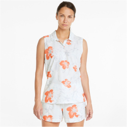 PUMA Nassau ärmelloses Golf Poloshirt Damen bright white/hot coral XL